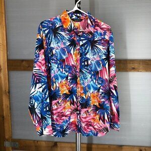 Tango MANGO‎ CANADA Tropical Multicolour Button Down Blouse Sz L